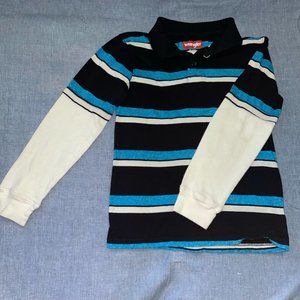 Button Down Long-Sleeved Shirt with Waffle Sleeves- Looks Layered